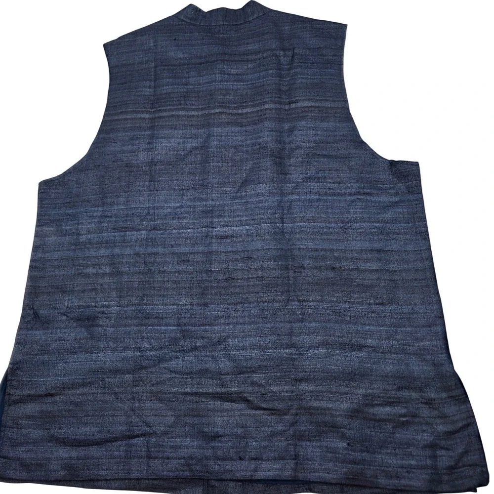 Indo-Casual Nehru Vest Men 2X Blue Silk Mandarin Collar Jacket Worldwide Art